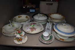 A selection of table wares and dinner plates including Losol ware sugar bowl