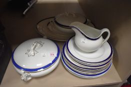 A part dinner service having blue and gilt decoration un named