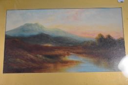 A pair of late Victorian oils on board depicting rural scenes and hill scape in gilt frames