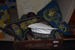 A selection of curios and trinkets including Navy interest, ink pens and blood letting tool