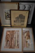 A selection of original watercolours including gothic and Greek architecture