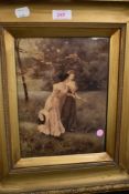 A crystoleum print of two ladies walking in a park