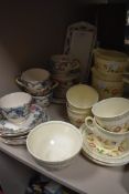 A selection of tea cups and saucers including Wood and sons Brier and Royal Cauldon Victoria