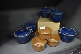 A selection of table ware ceramics by Denby including lidded soup bowls