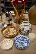 A selection of ceramics and porcelain including Chinese ginger jar and Japanese satsuma bowl
