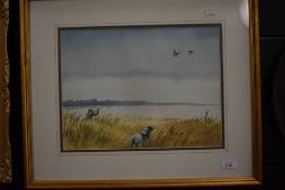 An original water colour depicting duck hunting