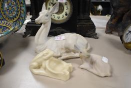 A figure study of a seated deer by Tengra and similar deer AF also a ceramic frog ashtray
