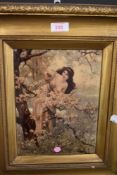 A crystoleum print of a lady in cherry blossom after W.Menzler 1905