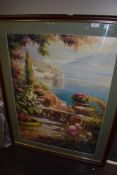 A full colour print of a mediterranean sea view