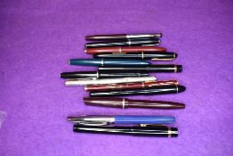 A selection of fountain and ball point pens including Platignum etc