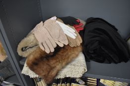 A selection of leather ladies gloves, furs and a Jaeger coat