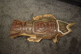 A large ceramic studio pottery figure of a fish having Celtic style decoration marked Troika