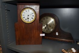 Two art deco mantle clocks including geometric case and Napoleon style