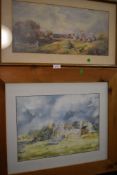 An original water colour of seaside homes and a full colour print