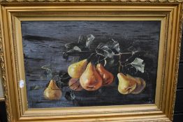 An original oil on canvas depicting still life fruit signed G.E