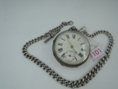 A silver key wound pocket watch having Roman numeral dial with subsidiary seconds in a silver case