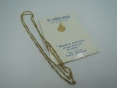 A 16' 9ct gold twist curb link chain with small 9ct St Christopher charm, approx 2g