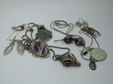 A small selection of white metal jewellery, most stamped 925 including Kit Heath earrings, Ram's