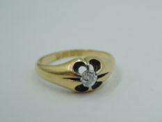 An 18ct gold signet ring having an inset old cut diamond, Chester hallmark 1914, size K & approx 3.