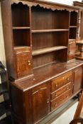 A late 19th or early 20th Century oak dresser in the period style, width approx. 151cm