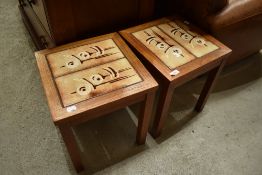 Two small vintage occasional tables , teak and tile top