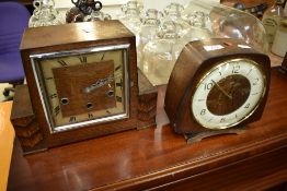 Two early 20th Century oak cased mantel clocks