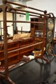 A Victorian mahogany towel rail of scroll end design with mutiple rails, width approx. 85cm,