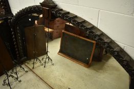A 19th Century oak over mantel or grand hall mirror, having twist column and carved support ,