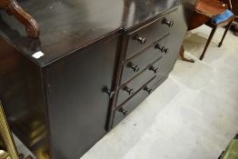 A vintage dark stained breakfront sideboard, width approx. 137cm