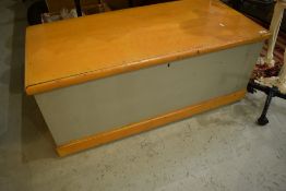 A traditional painted bedding box, approx width 110cm, depth 50cm, height 46cm, with cast