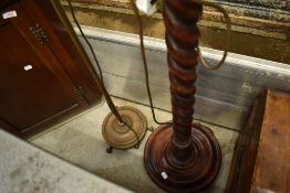 Two vintage standard lamps, brass and twist wood frames