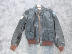 An American Flying Leather Jacket having label Made In The USA, LL Bean Freeport Maine with US badge