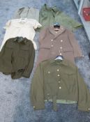 A collection of American Military clothing including Great Coat with American buttons and badges