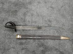 A 19th century German Naval Cutlass, marked to blade Solingen and Beehive symbol, blackend bowl
