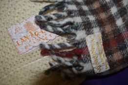 A good collection of vintage blankets including tartan Munrosoun travel blanket, cellular blanket,