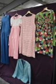 A mixed lot of ladies vintage items, predominantly 60s, some nibbles to blue jump suit.