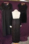 Two vintage 1960s maxi dresses, one Jean Varon with cream bodice, Susan Small with black sequinned