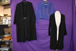 A 1930s mauve blouse, a black crepe cover up or coat, also included is another 30s wool crepe coat