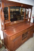 A Victorian mahogany mirror back sideboard , part restored, width approx. 180cm