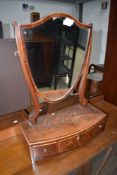 An Edwardian mahogany toilet mirror having satinwood line inlay decoration and triple drawer