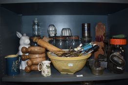 A large collection of vintage kitchenalia including Kilner jars, T and G green mixing bowl, soup