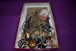 A selection of costume jewellery including necklaces metal and polished stone etc