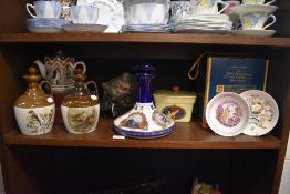 A mixed lot of ceramics including replica US navy and ships corps decanter, hand tinted antique