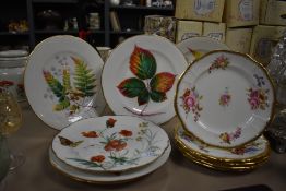 A varied lot of vintage plates including floral Hammersley with gilt detailing.