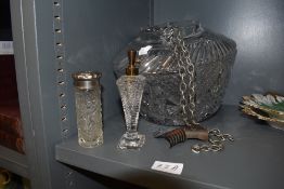 An early 20th century cut glass ceiling lamp shade also included is perfume bottle and similar