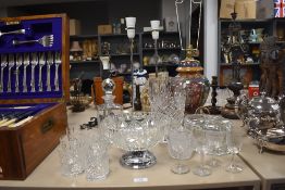 A selection of clear cut crystal glass wares including Edinburgh crystal decanter