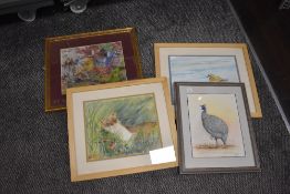 A selection of original art work mostly animal themed including guinea fowl
