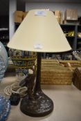 An early 20th century bronze lamp base having a French styled musician