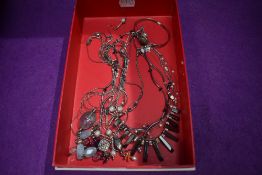 A selection of silver and white metal necklaces of various forms including hematite, bead etc and