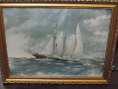 A print, after A Francis Russell Flint,Sir Winston Churchill, Schooner, now signed verso, 47 x 63cm,